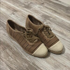 Brown and Cream Women's Lace-Up Shoes